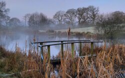 Bridge Out Of Order On A Misty Pond Wallpaper