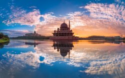 Fantastic Putra Mosque In Malaysia At Sunset Wallpaper
